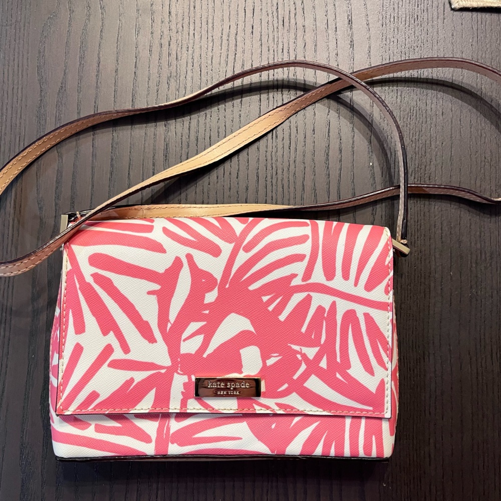Kate Spade Pink Leaf Pattern Crossbody Bag